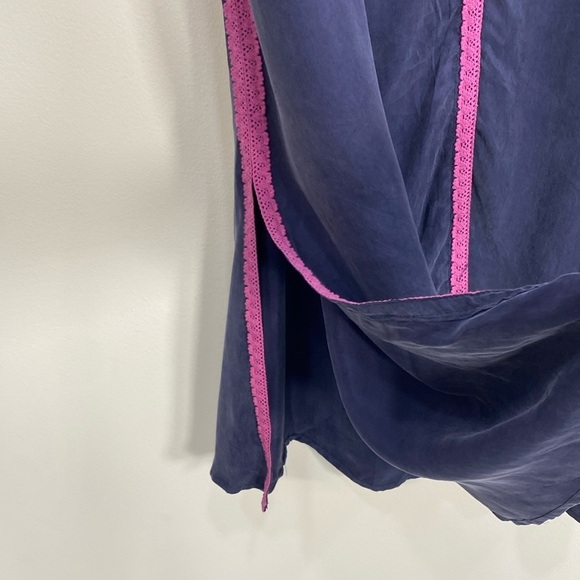 Line + Dot Embroidered Midi Dress Puffed Sleeves Small Blue - Picture 5 of 12